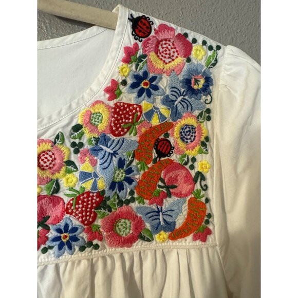 J Crew Midi Dress M Medium White Embroidered Cotton Poplin Pockets Relaxed - Picture 11 of 14